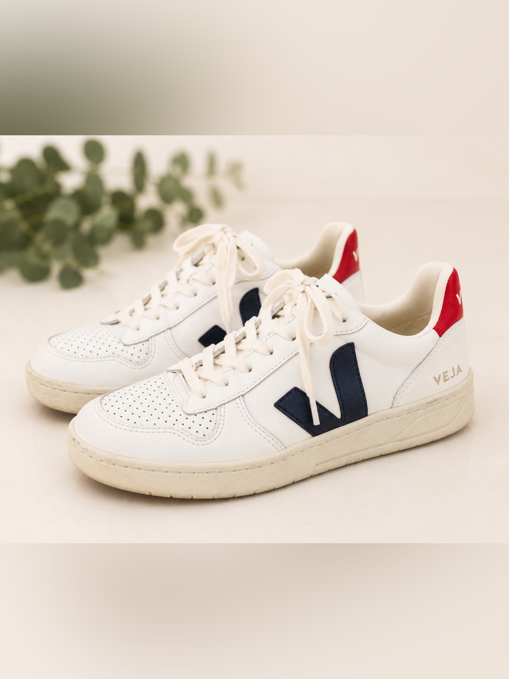 VEJA V-10 Leather Sneakers | White, Navy & Red | Women’s US 8 EU 39 #3 old money
